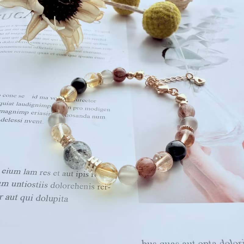 金根之光手鍊・閃靈鑽、黃塔晶、彩月光、銅髮晶、黑龍晶