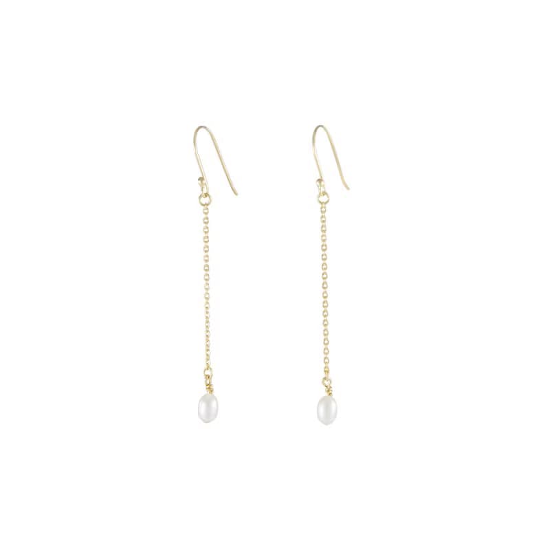 Tiny Oval Pearl Silver Drop Earrings 小顆珍珠純銀鍍18K金耳環