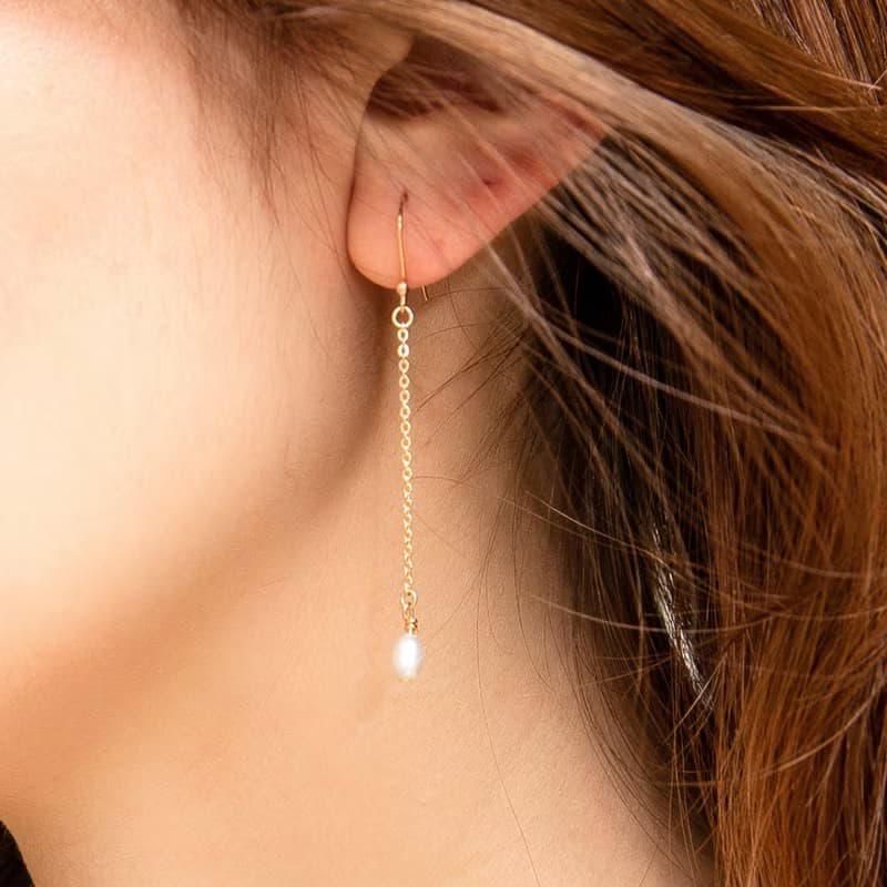 Tiny Oval Pearl Silver Drop Earrings 小顆珍珠純銀鍍18K金耳環