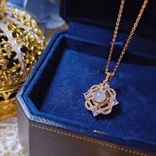 |貴氣美人|A貨翡翠冰玻淡粉紫蛋5.6mm純銀鍍18k玫精緻豪鑲項鍊