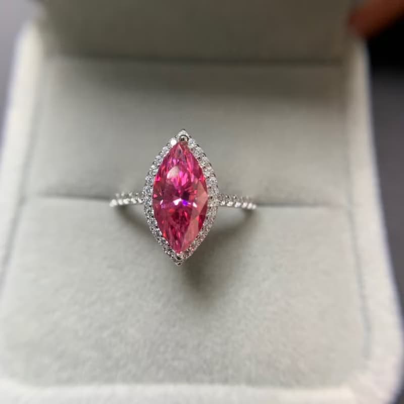 Pink Marquise Cut Moissanite Ring, 1 Ct and 2 Ct Pink Moissanite Ring