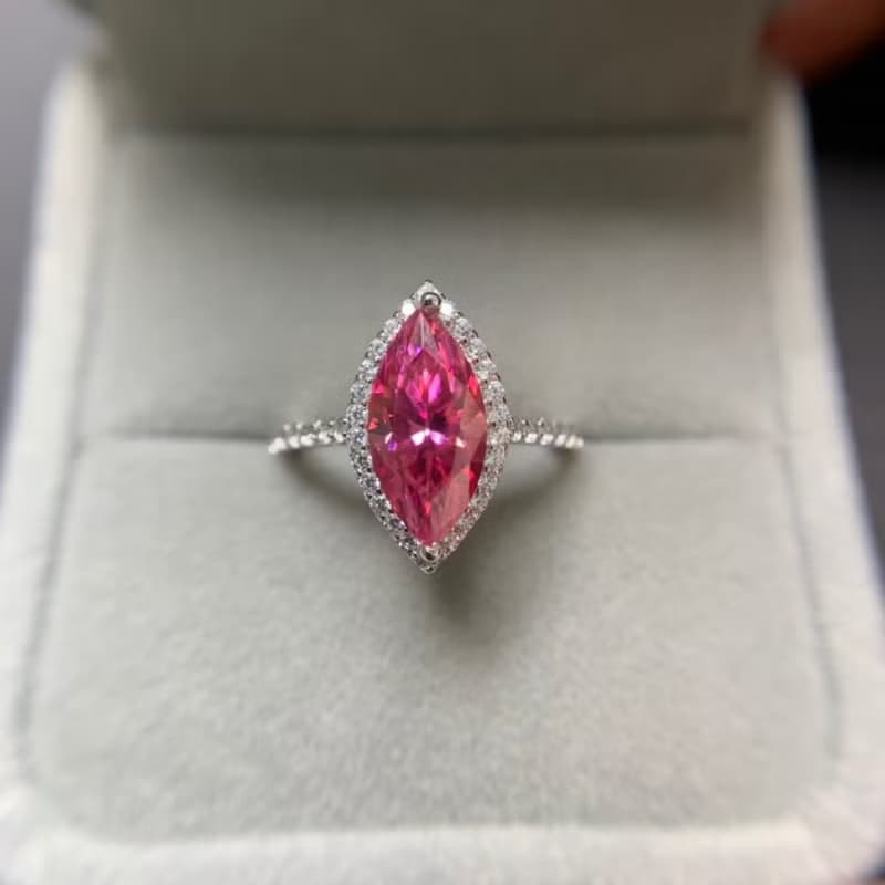 Pink Marquise Cut Moissanite Ring, 1 Ct and 2 Ct Pink Moissanite Ring