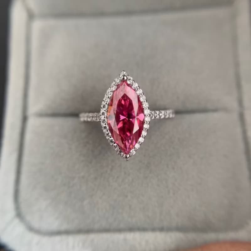 Pink Marquise Cut Moissanite Ring, 1 Ct and 2 Ct Pink Moissanite Ring