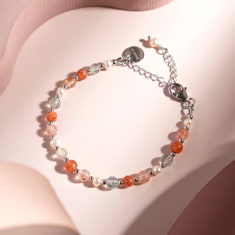 阿魯沙太陽石珍珠925銀水晶手鍊 禮物