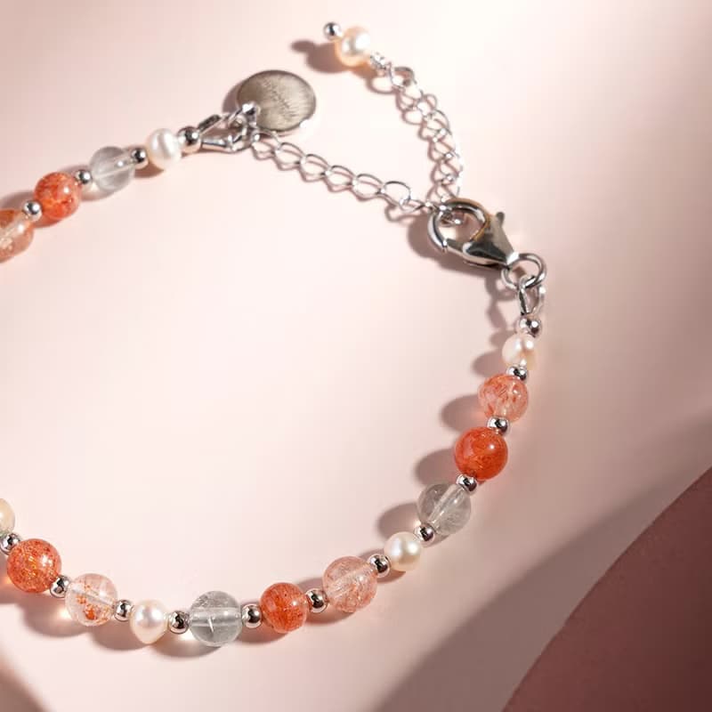 阿魯沙太陽石珍珠925銀水晶手鍊 禮物