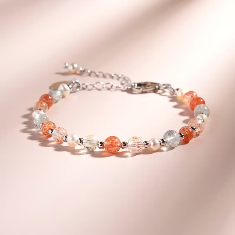 阿魯沙太陽石珍珠925銀水晶手鍊 禮物