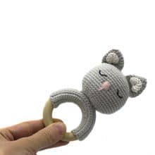 Soft baby girl rattle wood teether sensory toy, baby shower or newborn gift