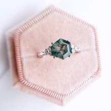 Hexagon Moss Agate Rring, Green Moss Agate Ring, Natural Moss Agate Ring