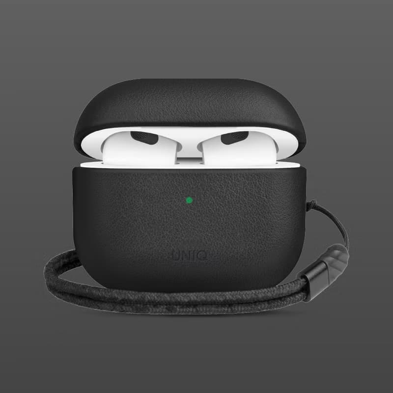 AirPods 3代 Terra 手工真皮收納保護套 配掛繩-黑色