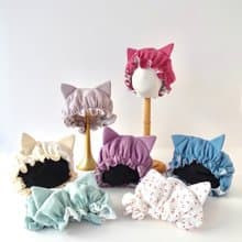 猫耳シルクナイトキャップ【2-7歳】日本製シルクのナイトキャップ　うっすら水玉　ピンク・グレー・ベージュ　生日禮物