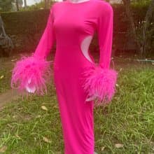 Jess hot pink  feathers bodycon midi dress for women