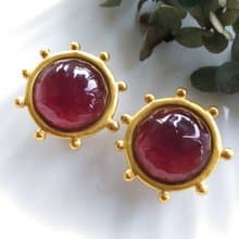 Vintage Jewelry 西洋古董飾品 啞光 摩登 圓紅 夾式耳環