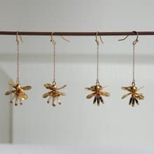春分系列 - 搖曳植花耳飾 黃銅耳環 日本珠 黃銅