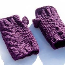 手織純羊毛針織手套/露趾手套/內刷毛手套/保暖手套-北歐紫薰衣草