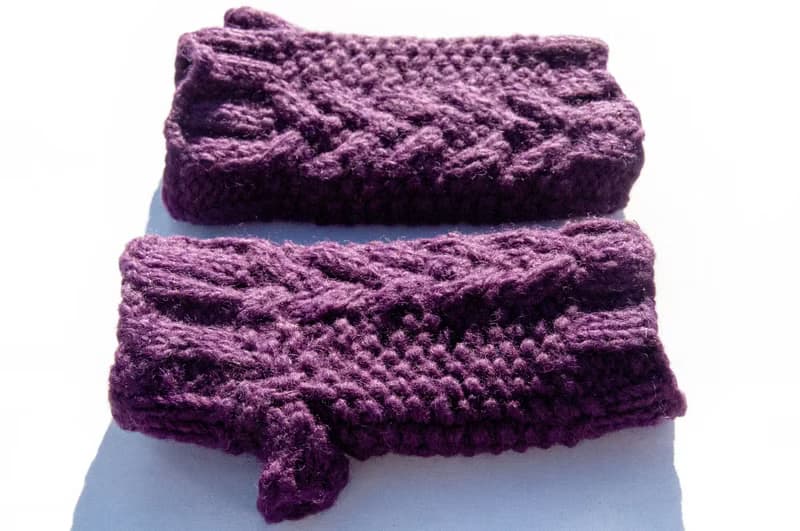 手織純羊毛針織手套/露趾手套/內刷毛手套/保暖手套-北歐紫薰衣草