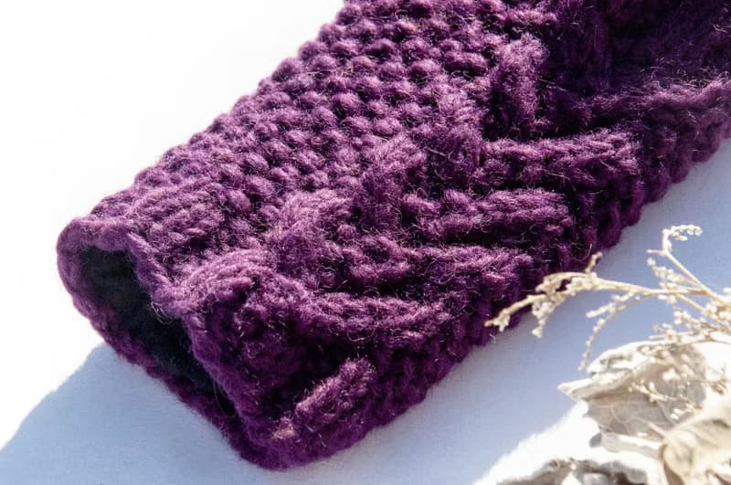 手織純羊毛針織手套/露趾手套/內刷毛手套/保暖手套-北歐紫薰衣草