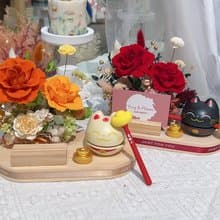 FengFlower 【永生花招財木魚名片座】永生花/乾燥花/送禮