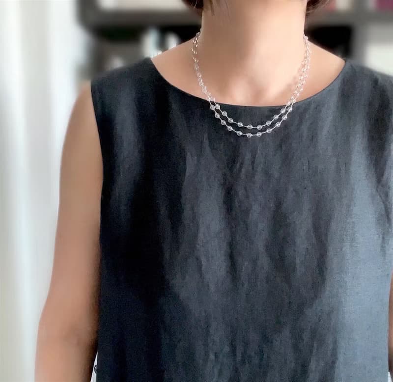 ロングネックレス　涼しげな 天然小粒水晶 クリスタル  グラスコードに変更可