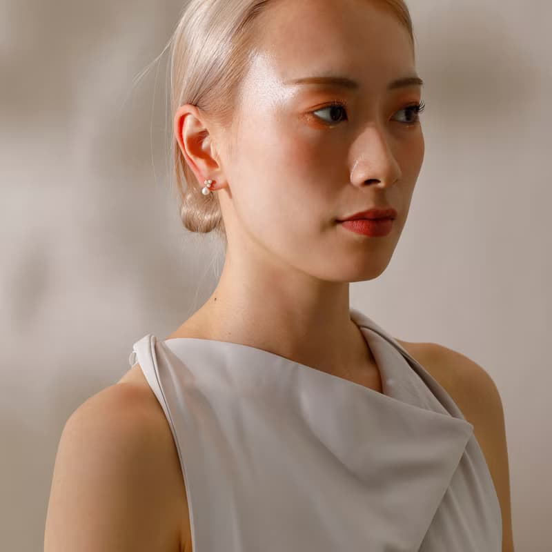 flower pearl pierced earring pearl　ニッケルフリー　チタンポスト　パール　ゴールド