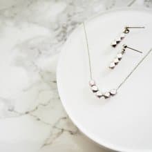 Pierces&Necklace set Metal Cut Silver Beads Set 飾品 銀 簡單 項鍊 耳环