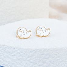 海豹 Seal 海系可愛動物 夾式耳環 生日禮物 紙盒包裝