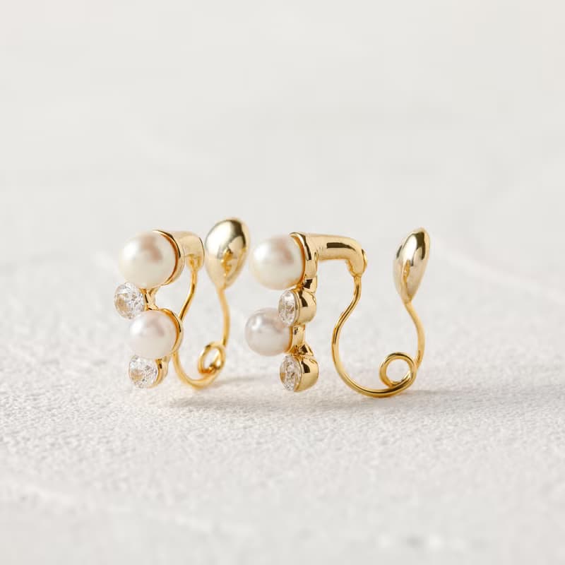 pearl step loop-fit earring CZ　ループフィットイヤリング　パール　キュービックジルコニア