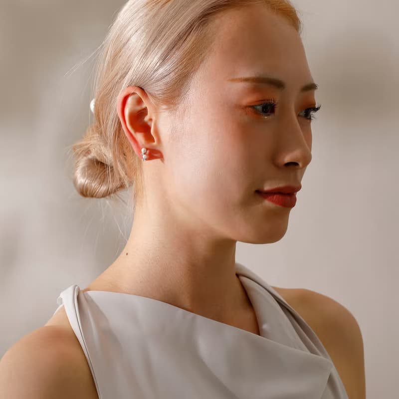 pearl step loop-fit earring CZ　ループフィットイヤリング　パール　キュービックジルコニア