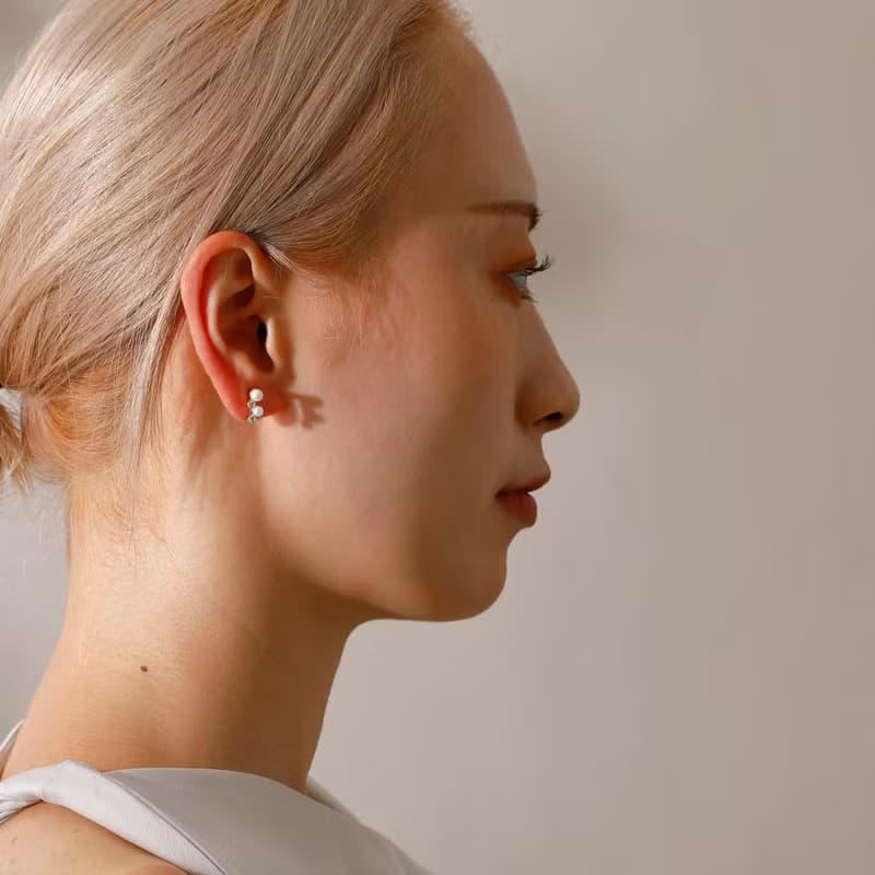 pearl step loop-fit earring CZ　ループフィットイヤリング　パール　キュービックジルコニア