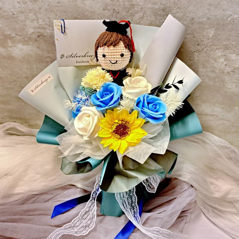 鉤織畢業公仔花束 畢業禮物 向日葵花束  花束 CR010