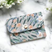 手作三層零錢包。粉彩小花。粉藍