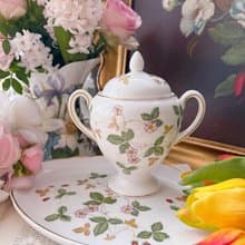 英國製Wedgwood 野草莓圖騰皇家御用高腳糖果罐 糖罐儲物罐茶葉罐