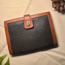 Bally國際版 棕色真皮 pvc 口金短夾