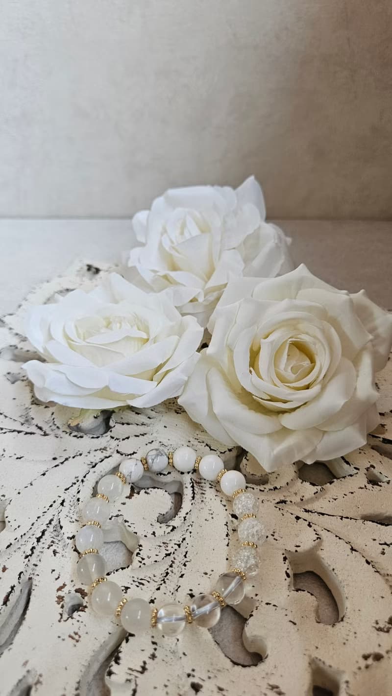 (天然石水晶手鍊)(藍月光石x白月光石x雪花幽靈白水晶xx喜馬拉雅