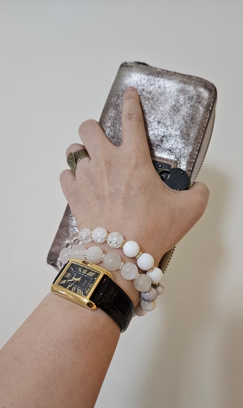 (天然石水晶手鍊)(藍月光石x白月光石x雪花幽靈白水晶xx喜馬拉雅