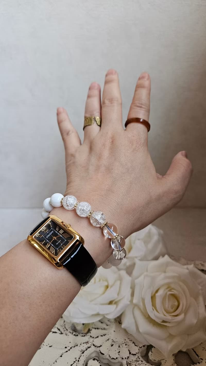 (天然石水晶手鍊)(藍月光石x白月光石x雪花幽靈白水晶xx喜馬拉雅