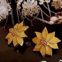 vintage jewelry  AVON 琺瑯黃色聖誕葉 針式耳環