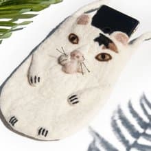 天然羊毛氈斜背包 側背包動物羊毛氈iphone手機套 毛孩子-貓咪包