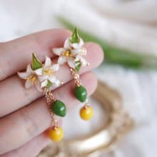 【橙花 檸檬耳飾】手工原創  耳飾  銅線樹脂  婚禮 禮物