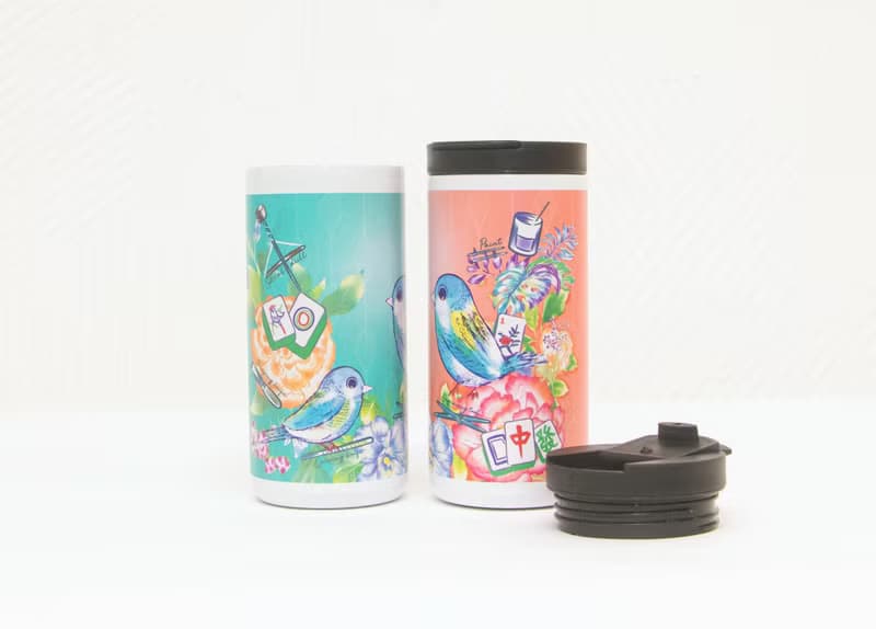 麻雀獻藝 咖啡保溫杯x插畫 | 粉紅色/綠色