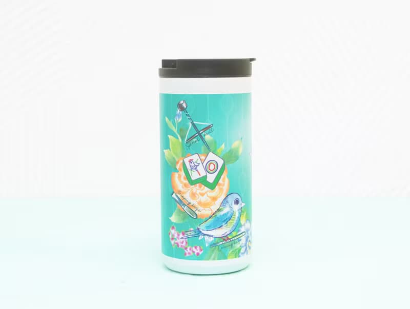 麻雀獻藝 咖啡保溫杯x插畫 | 粉紅色/綠色