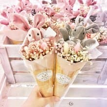 兔子棉花糖滿天星甜筒花   乾燥花 不凋花 畢業 婚禮 花束 送禮教