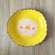 【陶瓷盤】花邊小豬盤 不規則大盤 沙拉盤 22cm