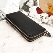 25卡2照植鞣革雙拉鍊牛皮長夾(黑色)