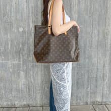 LV Cabas Mezzo啡色老花大容量手提肩背則肩包 日本vintage