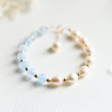 幸せな家庭を築,天使の石 アクアマリンとバロックパールのブレスレット 3月誕生石