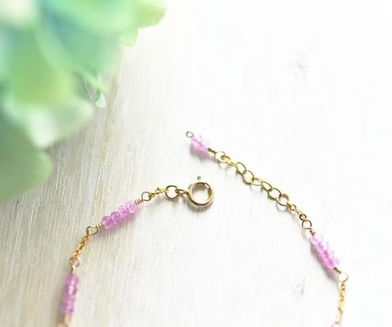 カリスマ性、勝利運、金運などを高める ピンクサファイアのブレスレット 9月誕生石  14KGFバージョン