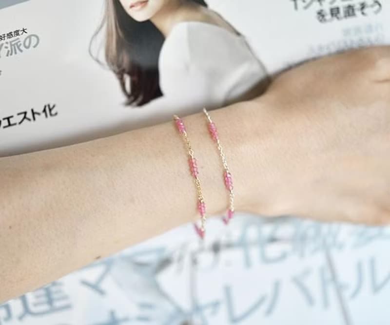 カリスマ性、勝利運、金運などを高める ピンクサファイアのブレスレット 9月誕生石  14KGFバージョン