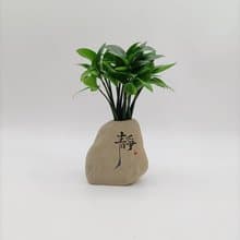 竹柏植栽 陶藝小佛祖 奇木 黑檀原木墊