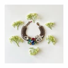 ヴィンテージボヘミアングラスチェーンマイユブレスレット　ネイビー