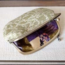 苔露/收納包M 京都匠人【高級和服紬】口金 浪漫和風黑貓內裡